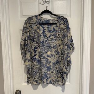 TeenBell Paisley Kimono Cardigan - Navy and Beige